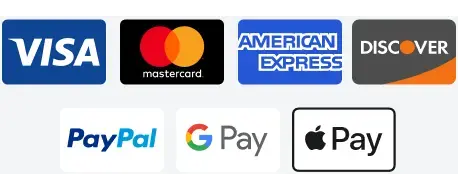 Visa, Mastercard, American Express, Discover, Paypal, Google Pay, Apple Pay, all through Stripe Visa, Mastercard, American Express, Discover, Paypal, Google Pay, Apple Pay, all through Stripe